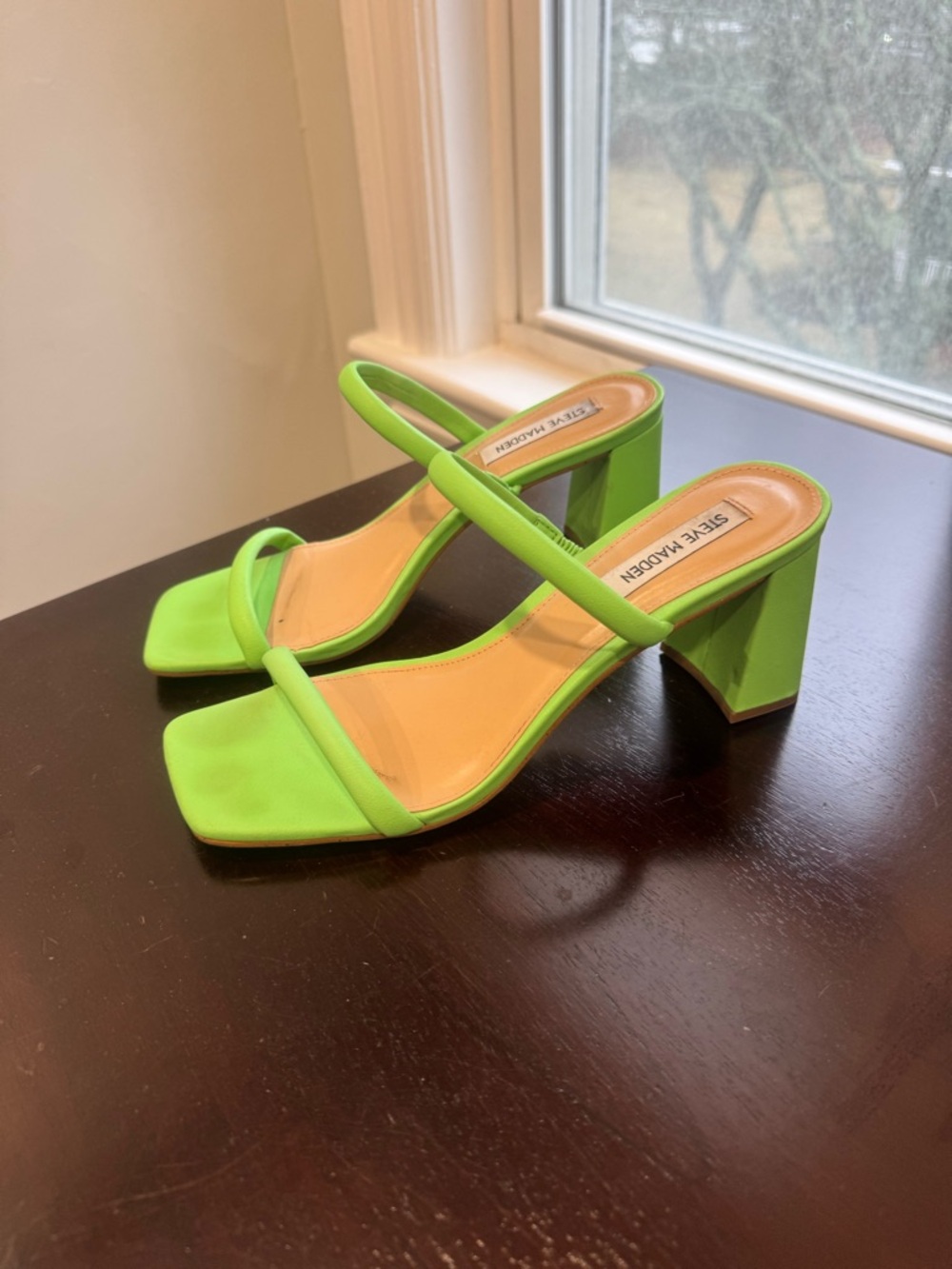 Steve Madden Neon Green Strappy Block Heels